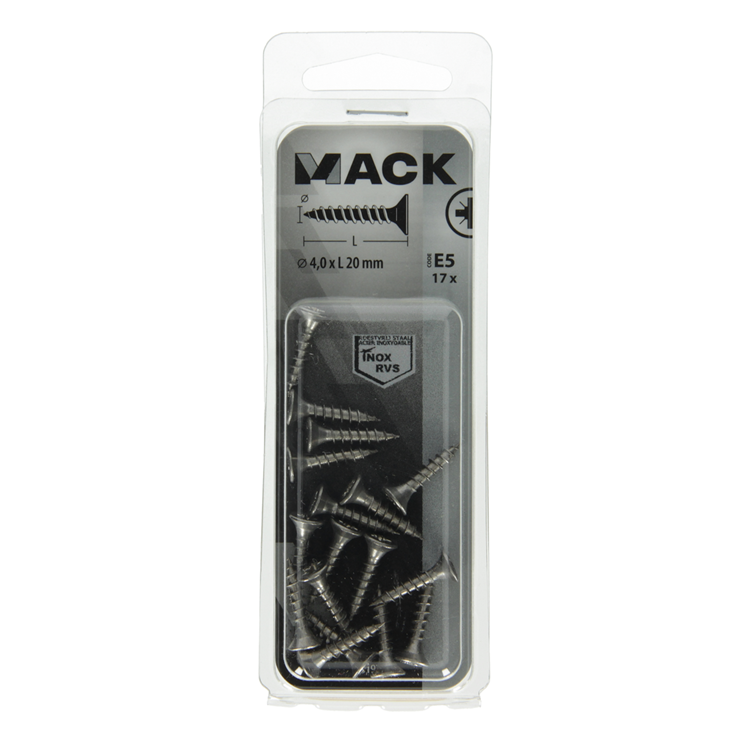 Mack 1019739 - spaanplaatschroef vz kop rvs 17 st 4,0 x 20 mm | 10 stuks