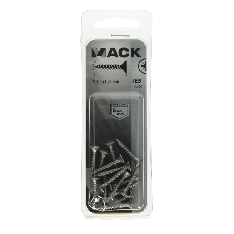 Mack 1019740 - spaanplaatschroef vz kop rvs 15 st 4,0 x 25 mm | 10 stuks