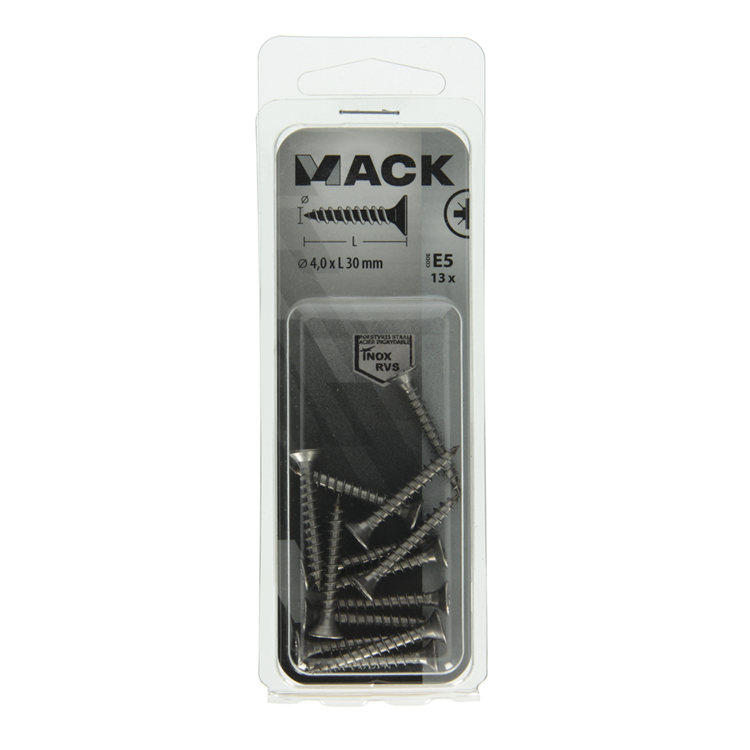 Mack 1019741 - spaanplaatschroef vz kop rvs 13 st 4,0 x 30 mm | 10 stuks