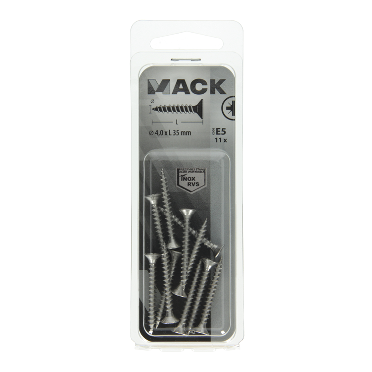 Mack 1019742 - spaanplaatschroef vz kop rvs 11 st 4,0 x 35 mm | 10 stuks
