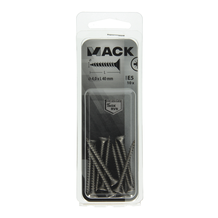 Mack 1019743 - spaanplaatschroef vz kop rvs 10 st 4,0 x 40 mm | 10 stuks
