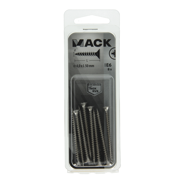 Mack 1019745 - spaanplaatschroef vz kop rvs 8 st 4,0 x 50 mm | 10 stuks