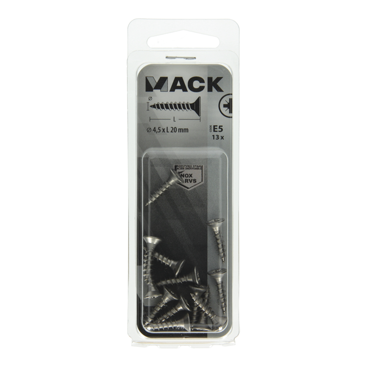 Mack 1019746 - spaanplaatschroef vz kop rvs 13 st 4,5 x 20 mm | 10 stuks