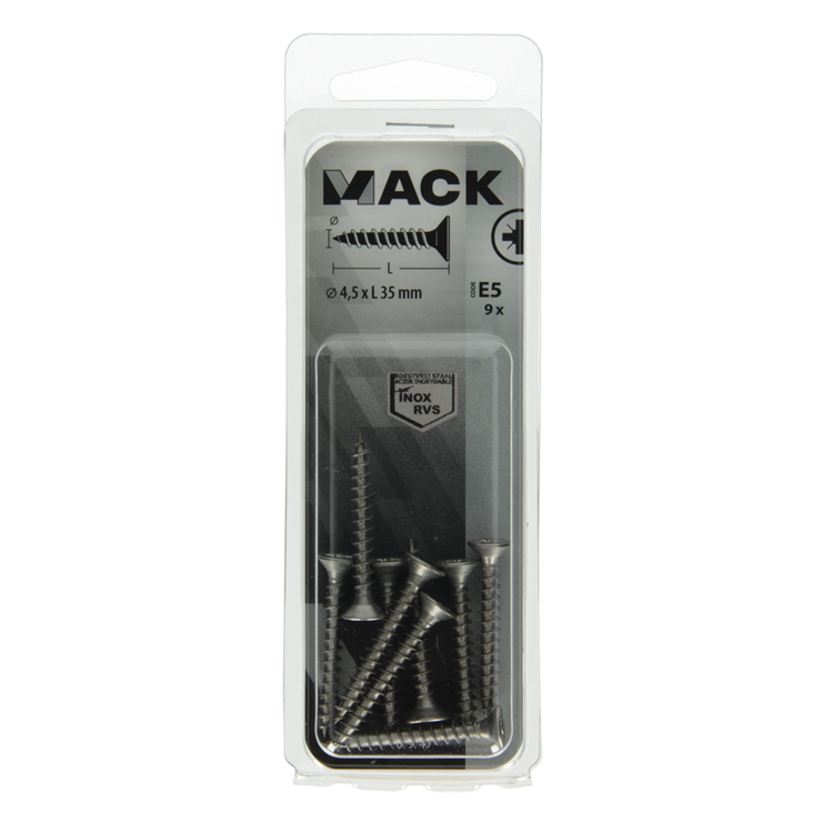 Mack 1019749 - spaanplaatschroef vz kop rvs 9 st 4,5 x 35 mm | 10 stuks