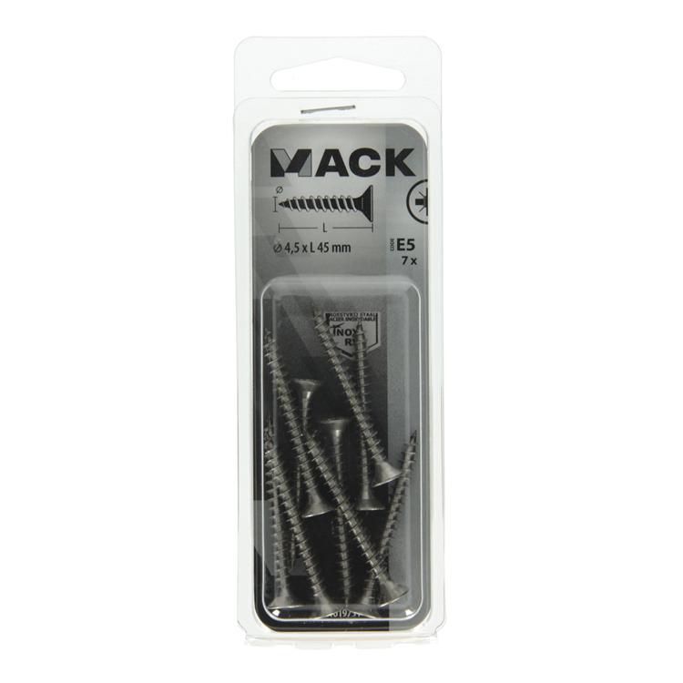 Mack 1019751 - spaanplaatschroef vz kop rvs 7 st 4,5 x 45 mm | 10 stuks