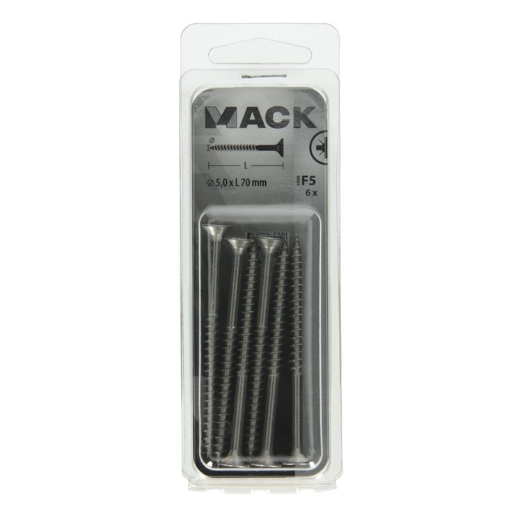 Mack 1019757 - spaanplaatschroef vz kop rvs 6 st 5,0 x 70 mm | 10 stuks