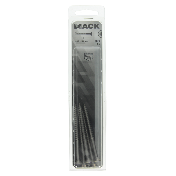Mack 1019761 - spaanplaatschroef vz kop rvs 5 st 6,0 x 80 mm | 5 stuks