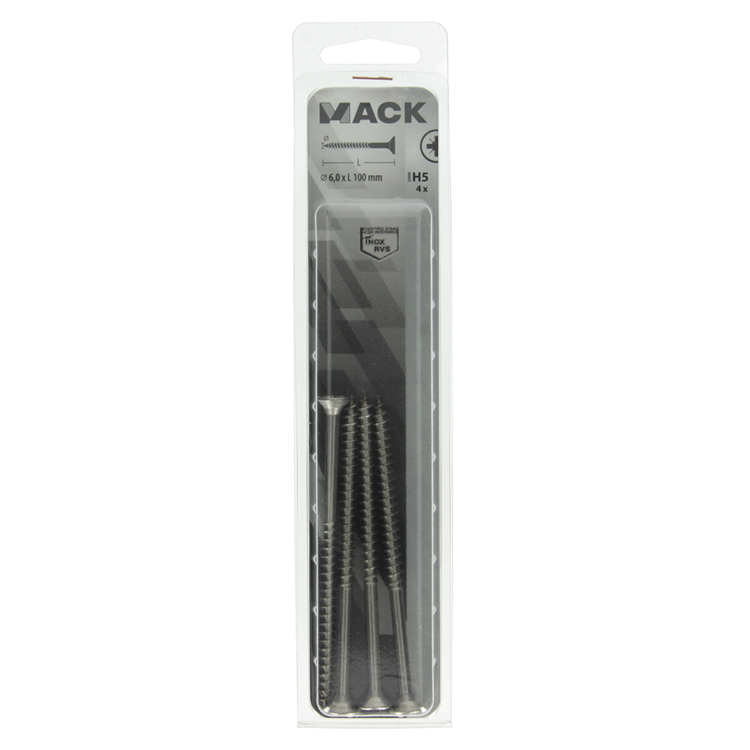 Mack 1019762 - spaanplaatschroef vz kop rvs 4 st 6,0 x 100mm | 5 stuks
