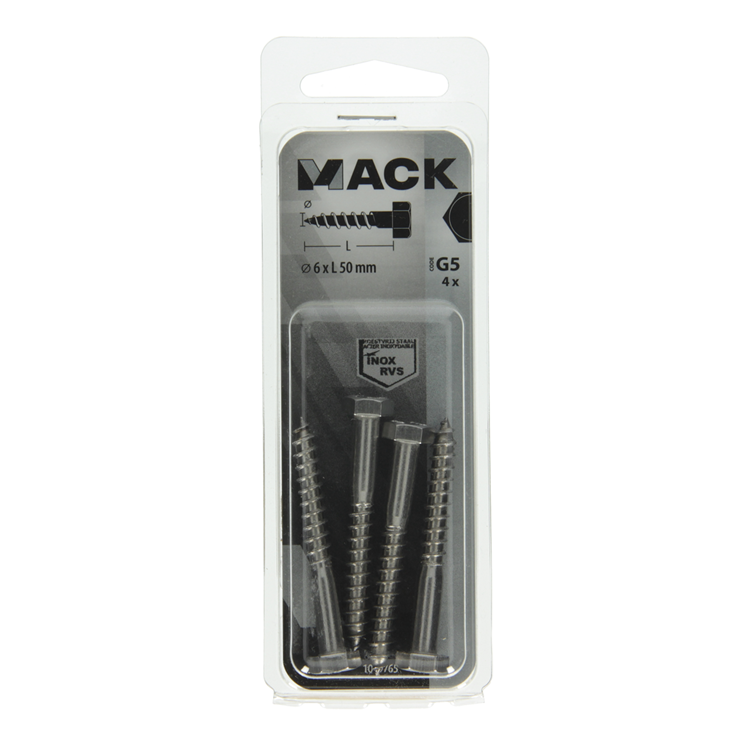 Mack 1019765 - houtdraadbout roestvrijstaal 4 st 6 x 50 mm | 10 stuks