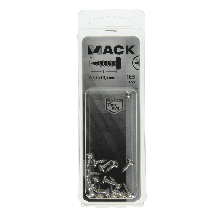 Mack 1019780 - zelftappende schroef cyl.kop a2 16 st 3,5 x 9,5 mm | 10 stuks