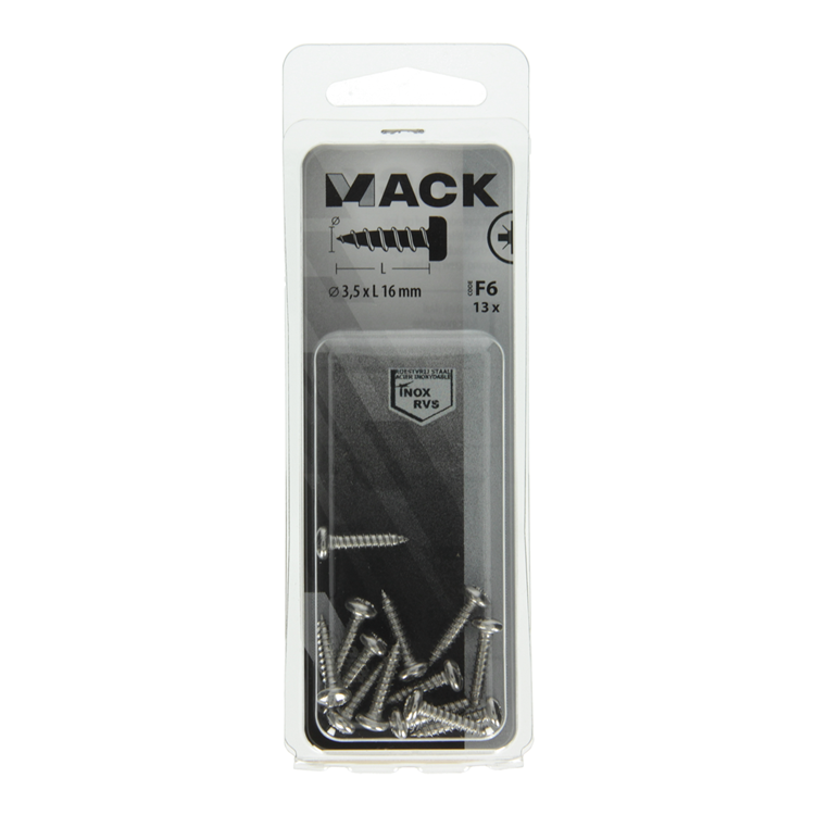 Mack 1019782 - zelftappende schroef cyl.kop a2 13 st 3,5 x 16 mm | 10 stuks
