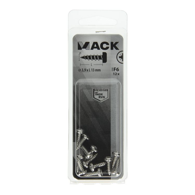 Mack 1019784 - zelftappende schroef cyl.kop a2 12 st 3,9 x 13 mm | 10 stuks