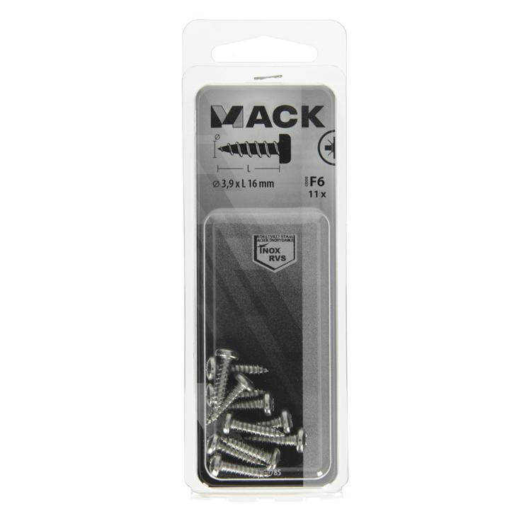 Mack 1019785 - zelftappende schroef cyl.kop a2 11 st 3,9 x 16 mm | 10 stuks