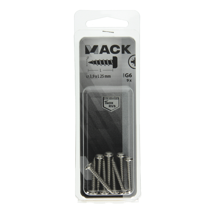 Mack 1019787 - zelftappende schroef cyl.kop a2 9 st 3,9 x 25 mm | 10 stuks