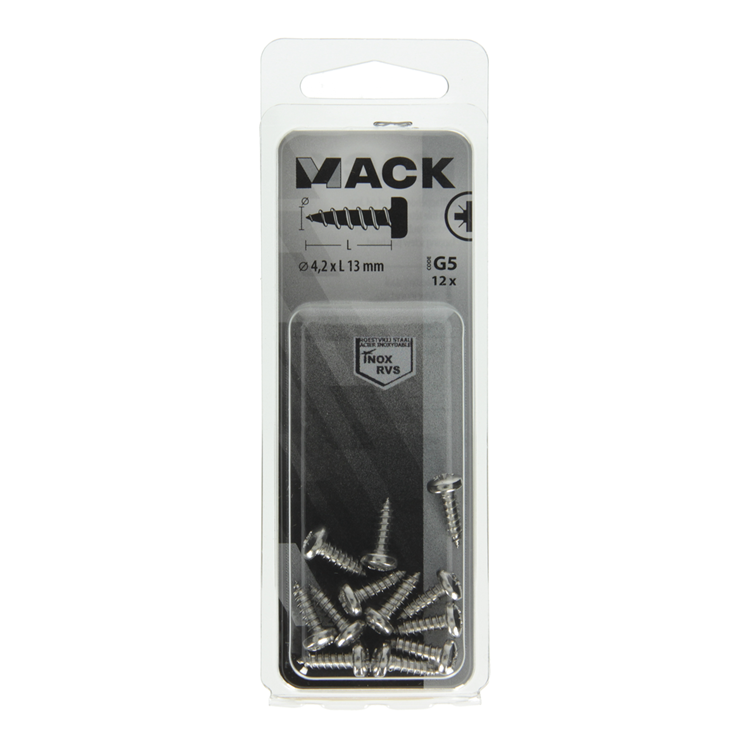 Mack 1019788 - zelftappende schroef cyl.kop a2 12 st 4,2 x 13 mm | 10 stuks