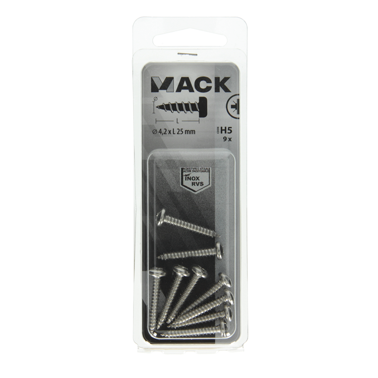 Mack 1019791 - zelftappende schroef cyl.kop a2 9 st 4,2 x 25 mm | 10 stuks