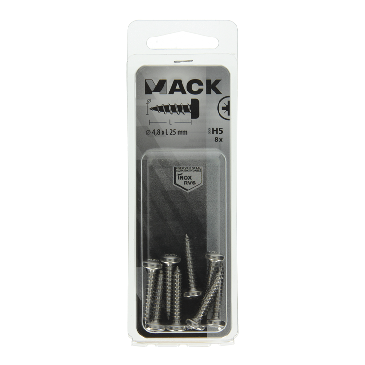 Mack 1019794 - zelftappende schroef cyl.kop a2 8 st 4,8 x 25 mm | 10 stuks