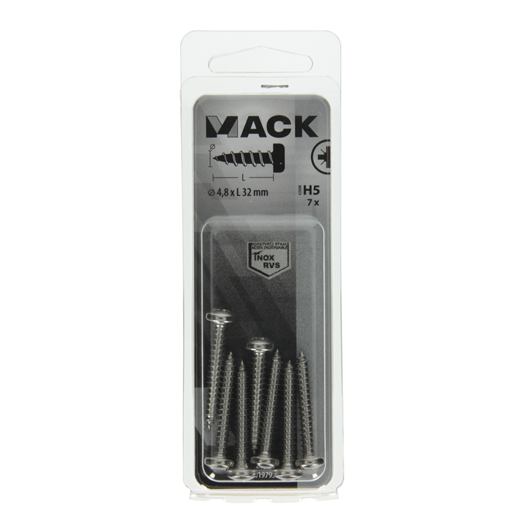 Mack 1019795 - zelftappende schroef cyl.kop a2 7 st 4,8 x 32 mm | 10 stuks