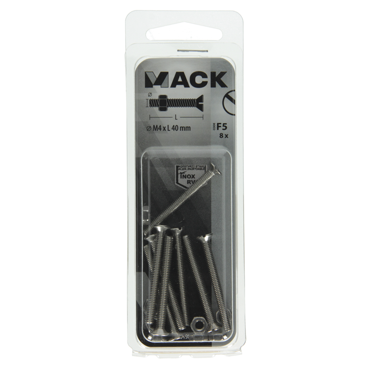 Mack 1019808 - metaalschroef verz. kop + moer rvs 8 st m4x40 | 10 stuks