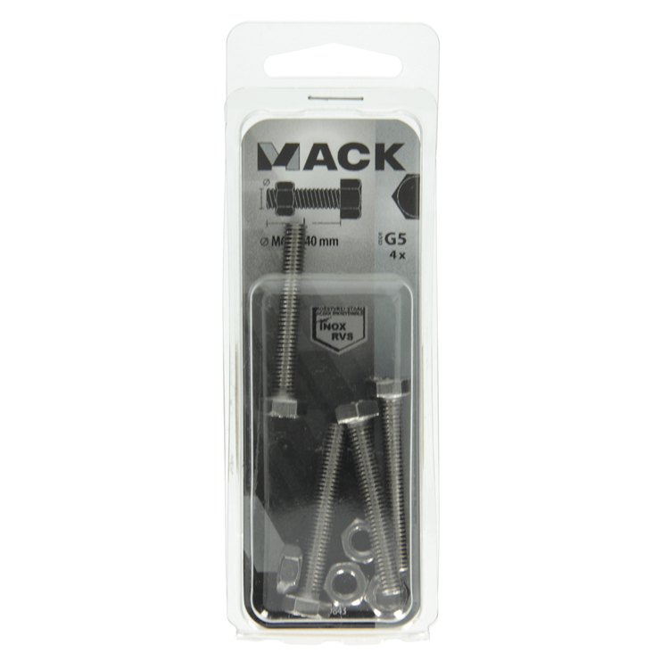 Mack 1019843 - tapbout + moer roestvrijstaal 4 st m6x40 | 10 stuks