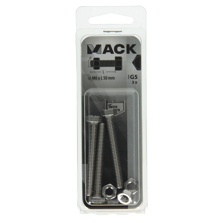 Mack 1019844 - tapbout + moer roestvrijstaal 3 st m6x50 | 10 stuks