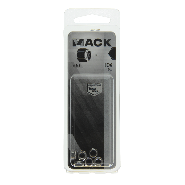 Mack 1019857 - zeskant borgmoer inox a2 6 st m 5 | 10 stuks