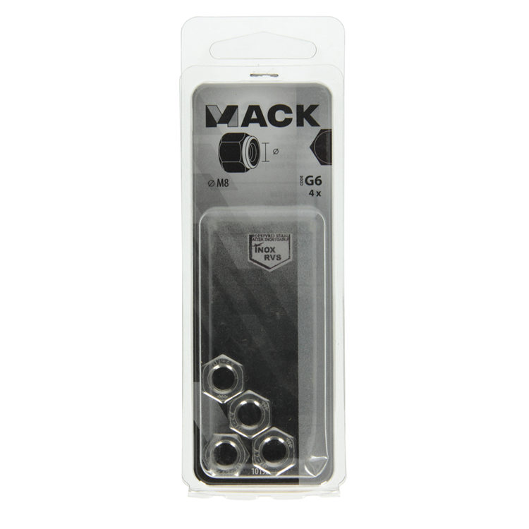 Mack 1019859 - zeskant borgmoer inox a2 4 st m 8 | 10 stuks