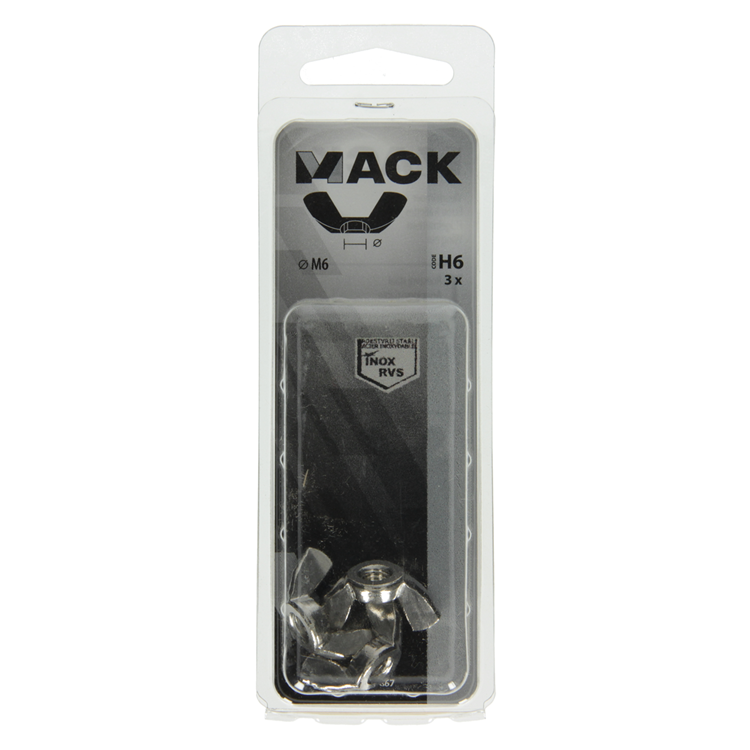 Mack 1019867 - vleugelmoer inox a2 3 st m6 | 10 stuks