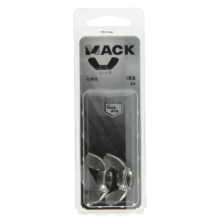 Mack 1019869 - vleugelmoer inox a2 2 st m10 | 10 stuks