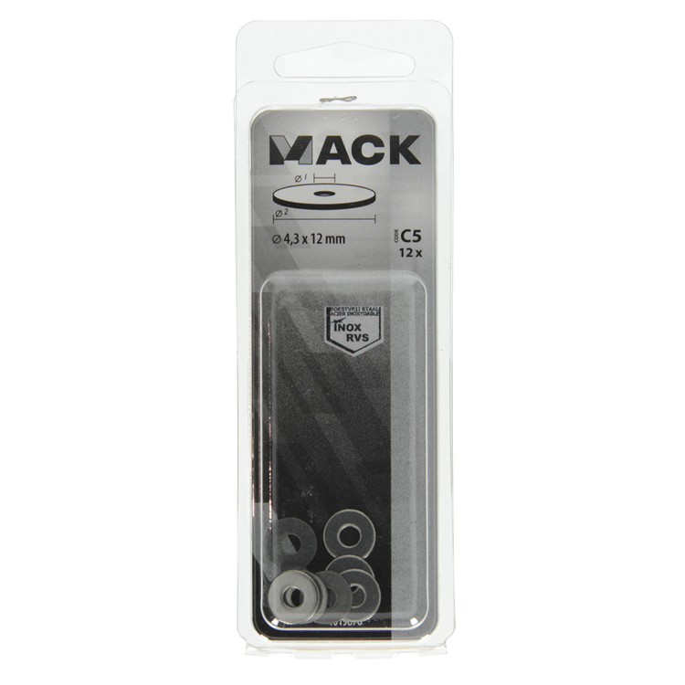 Mack 1019876 - carrosserie sluitring inox a2 12 st 4,3x12 | 10 stuks