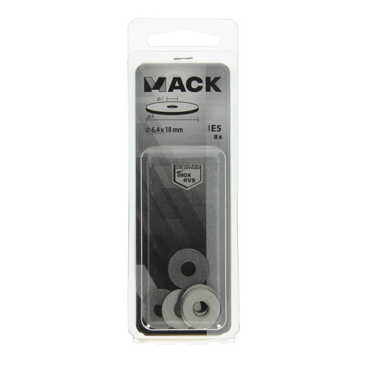 Mack 1019878 - carrosserie sluitring inox a2 8 st 6,4x18 | 10 stuks