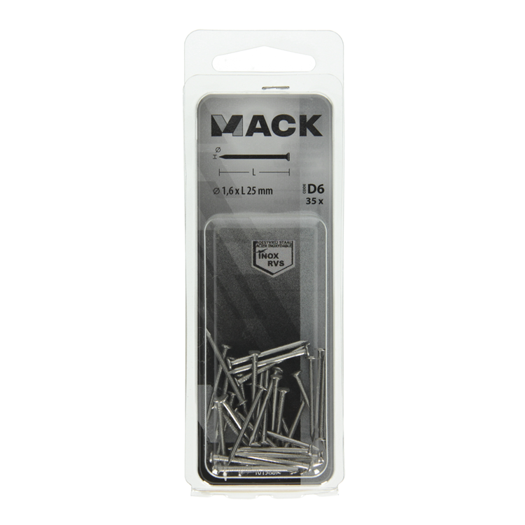 Mack 1019887 - nagel platte kop inox a2 35 st1,6 x 25 mm | 10 stuks
