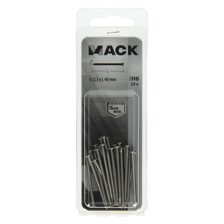 Mack 1019888 - nagel platte kop inox a2 25 st2,1 x 40 mm | 10 stuks