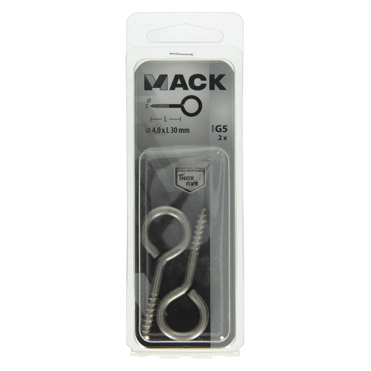 Mack 1019893 - schroefoog roestvrijstaal 2 st 4,0x30 mm | 10 stuks