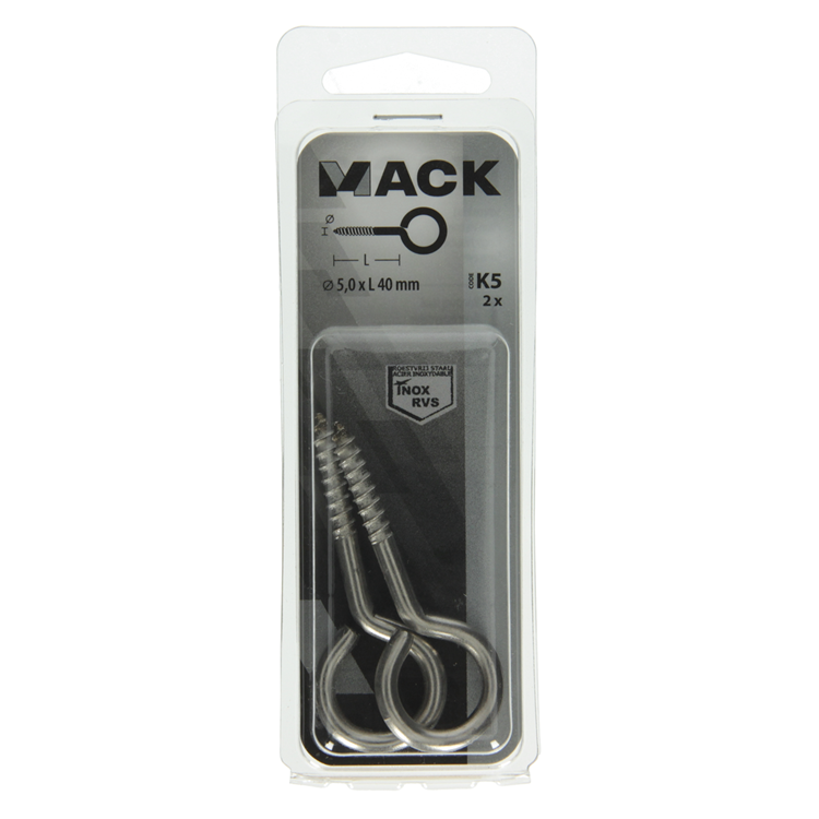 Mack 1019894 - schroefoog roestvrijstaal 2 st 5,0x40 mm | 10 stuks