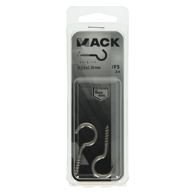 Mack 1019896 - schroefhaak roestvrijstaal 2 st 3,5 x 20 mm | 10 stuks