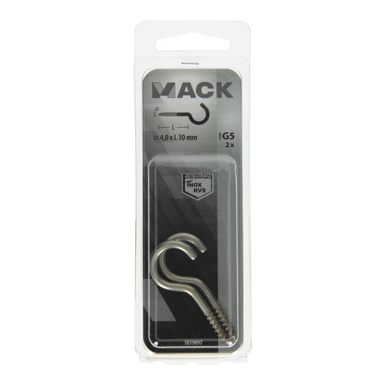 Mack 1019897 - schroefhaak roestvrijstaal 2 st 4,0x30 mm | 10 stuks