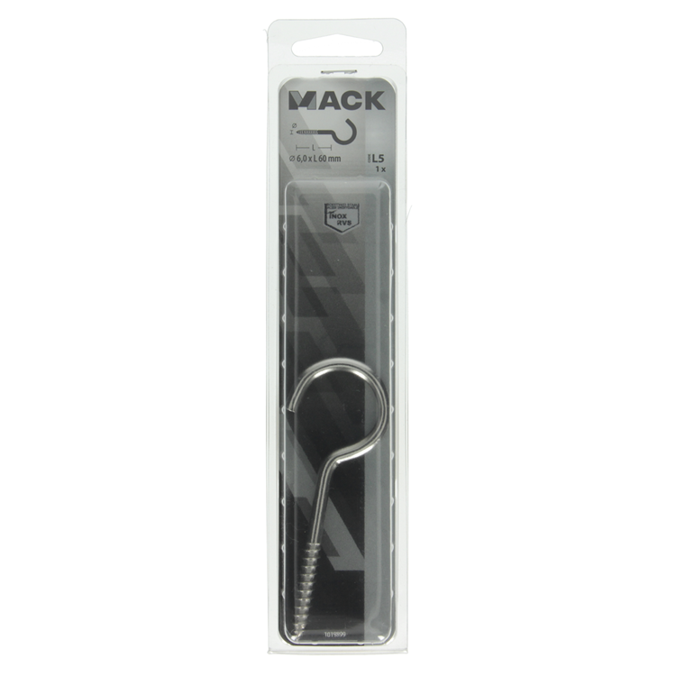 Mack 1019899 - schroefhaak roestvrijstaal 1 st 6,0x60 mm | 5 stuks