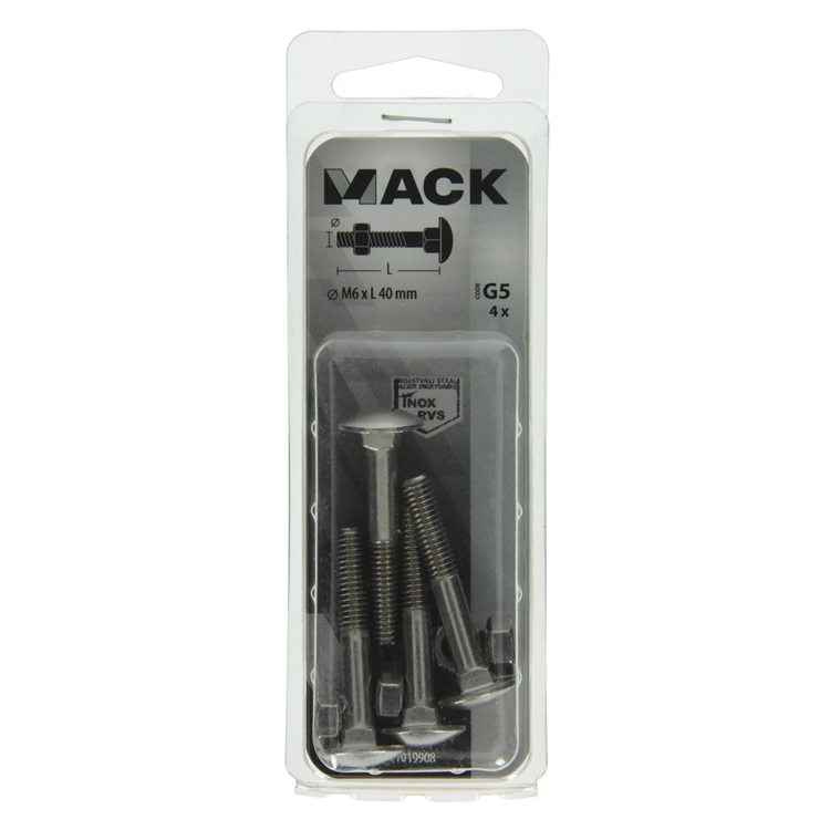 Mack 1019908 - houtbout + moer roestvrijstaal 4 st m6x40 mm | 10 stuks