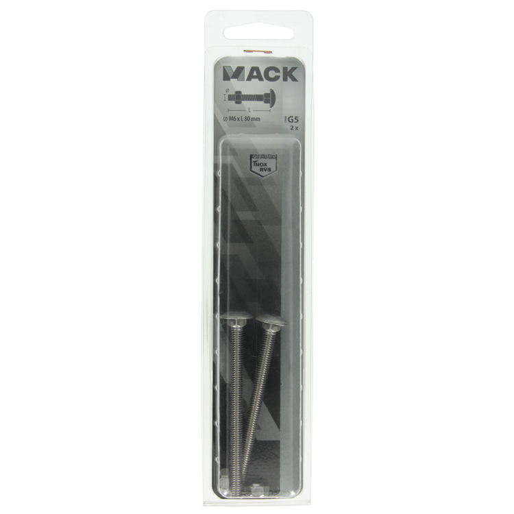 Mack 1019912 - houtbout + moer roestvrijstaal 2 st m6 x 80 mm | 5 stuks