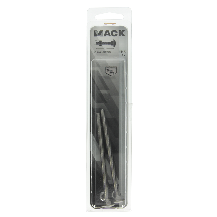 Mack 1019913 - houtbout + moer roestvrijstaal 2 st m6 x 100 mm | 5 stuks