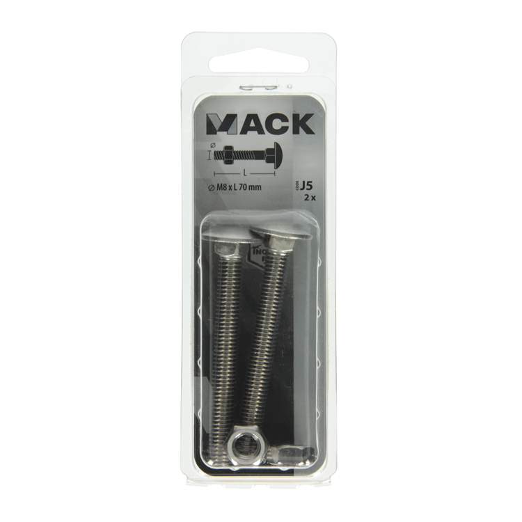 Mack 1019918 - houtbout + moer roestvrijstaal 2 st m8 x 70 mm | 5 stuks