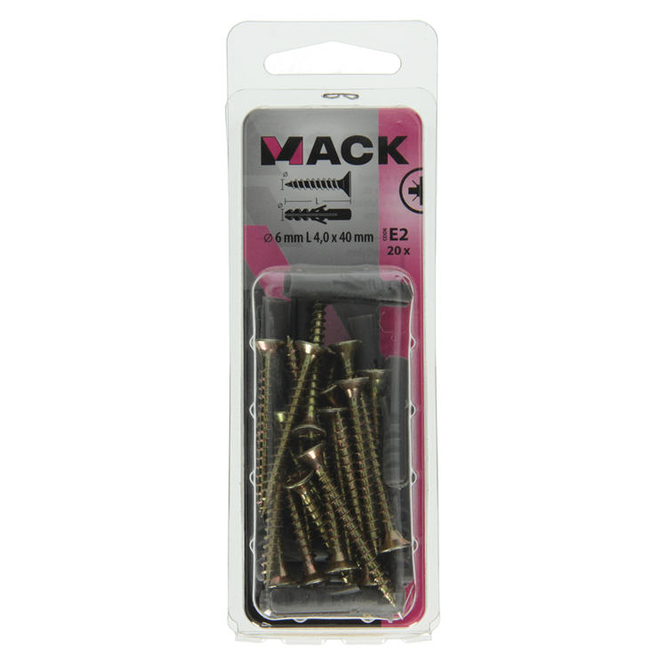 Mack 1017896 - plug + schroef polyethyleen 20 st 6 mm 4,0 x 40 mm | 5 stuks