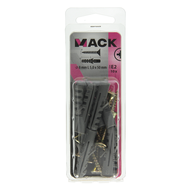 Mack 1017897 - plug + schroef polyethyleen 10 st 8 mm 5,0 x 50 mm | 5 stuks