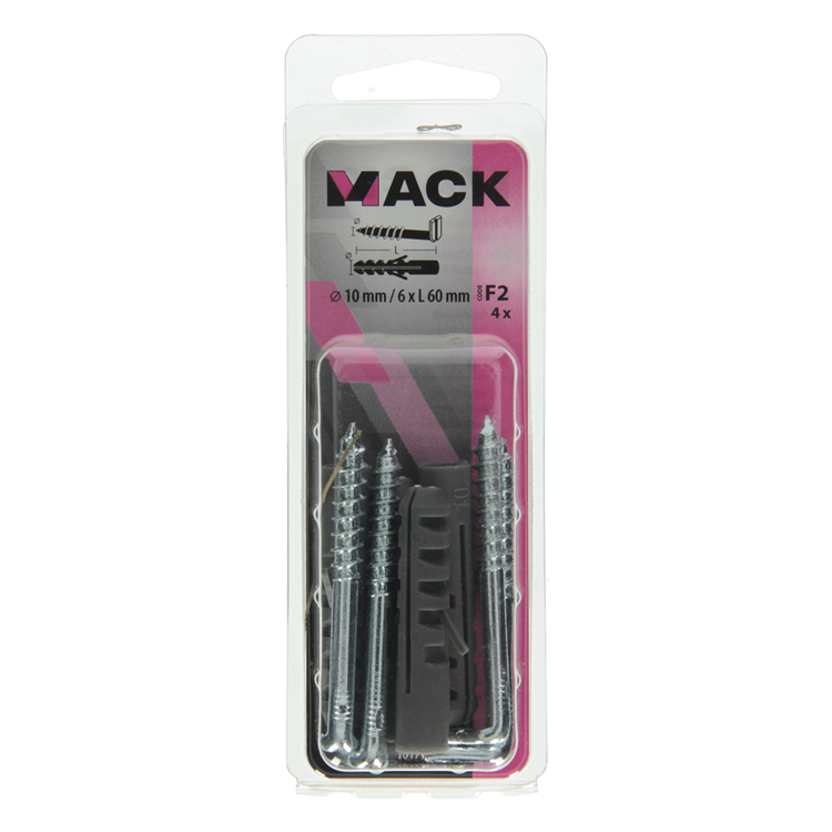 Mack 1017902 - plug + schroefduim polyeth 4 st 10mm 6x60mm | 5 stuks