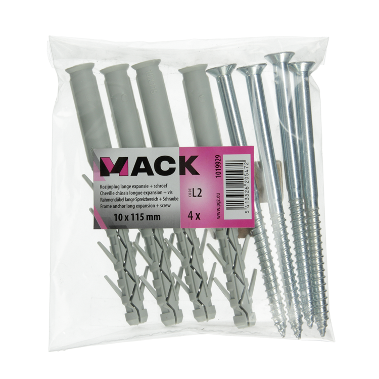 Mack 1019929 - kozijnplug lange exp. polyam. + schr.4st 10 x 115 mm | 5 stuks