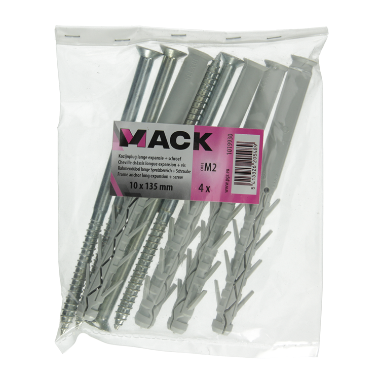 Mack 1019930 - kozijnplug lange exp. polyam. + schr.4st 10 x 135 mm | 5 stuks