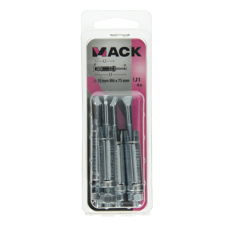 Mack 1019936 - keilbout met draadst. verzinkt 4 st m6 x 75 mm | 5 stuks