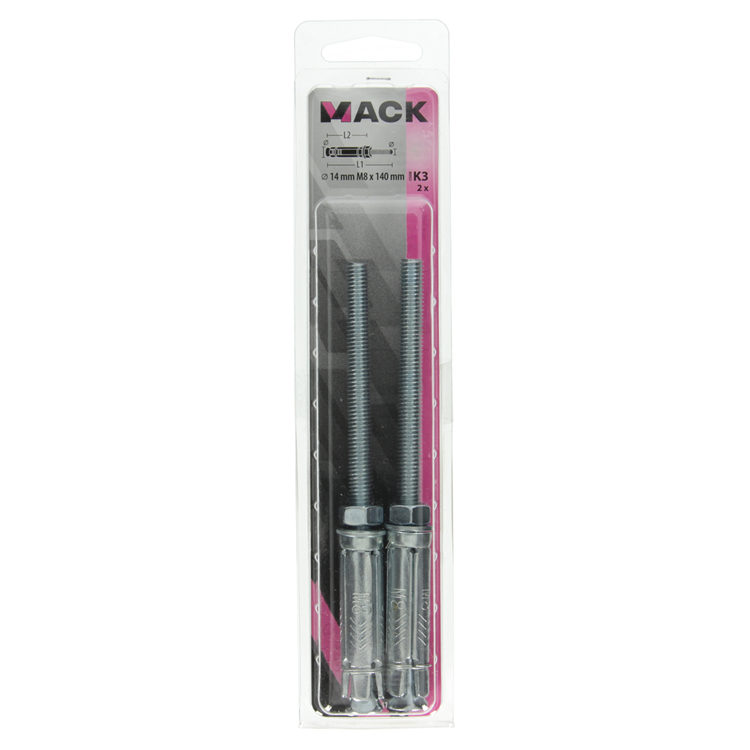 Mack 1019941 - keilbout met draadst. verzinkt2 st m8 x 140 mm | 5 stuks