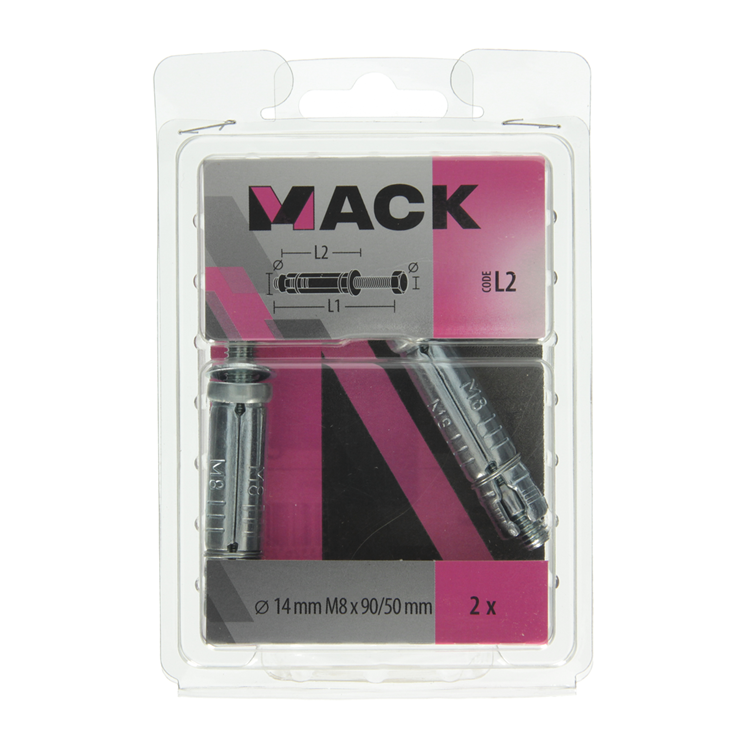 Mack 1019948 - keilbout 6-kant bout verzinkt 2 st m8x90 14x50 | 5 stuks